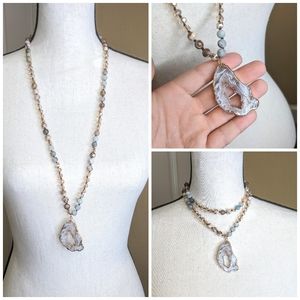 Mala Necklace w/ Geoid Electroplated Pendent